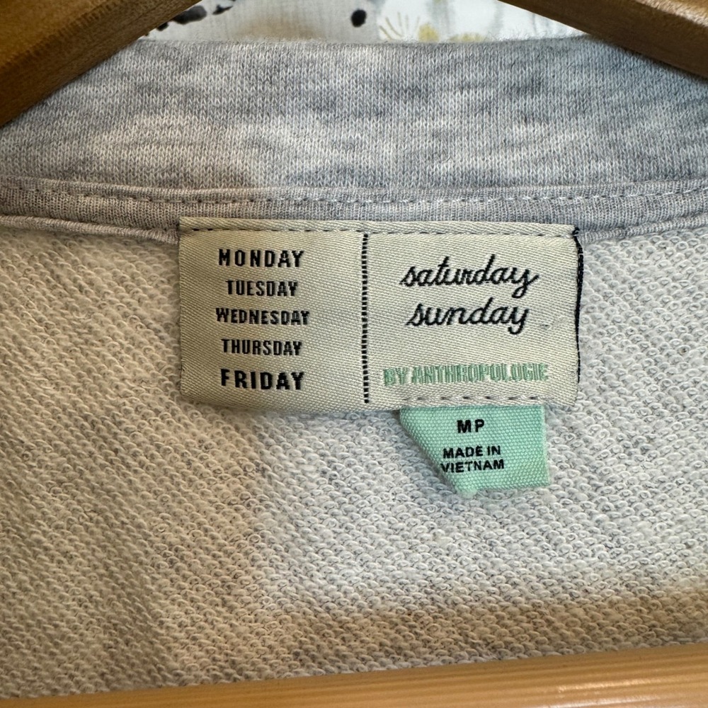 Saturday Sunday Anthropologie Grey Heather Peplum Sweatshirt Top Womens Petite M - Picture 3 of 6